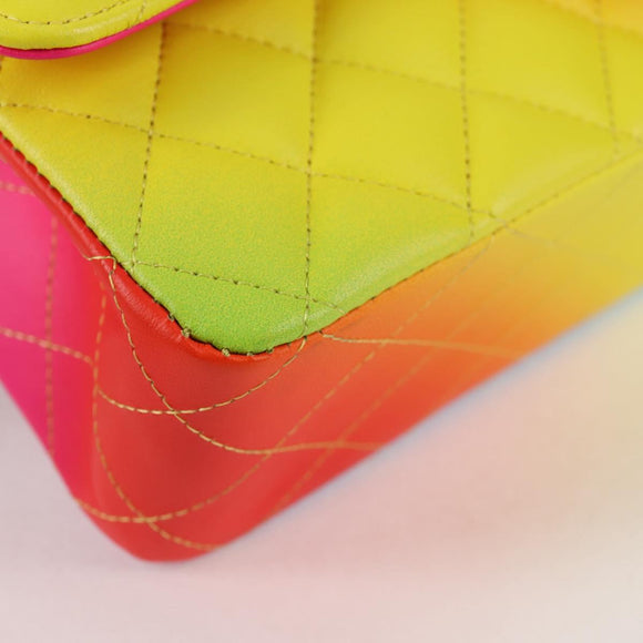 CHANEL Matelasse Chain Shoulder Bag Lamb Skin Rainbow CC Auth 122426SM