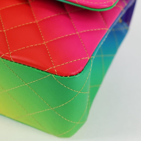 CHANEL Matelasse Chain Shoulder Bag Lamb Skin Rainbow CC Auth 122426SM