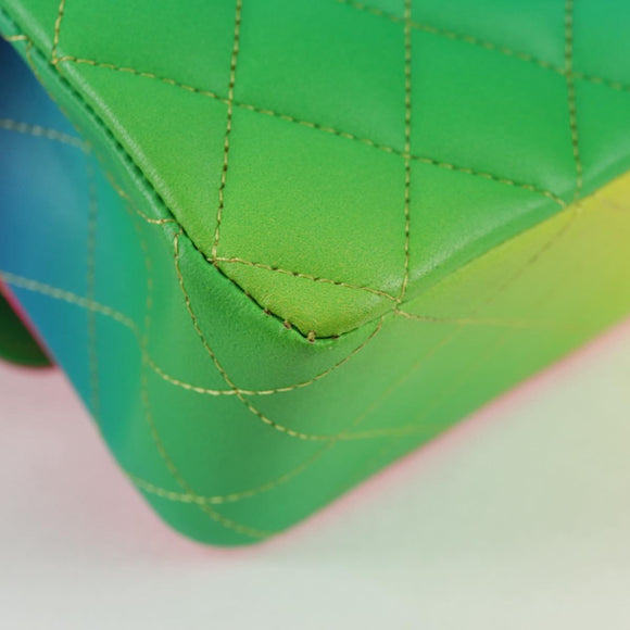 CHANEL Matelasse Chain Shoulder Bag Lamb Skin Rainbow CC Auth 122426SM