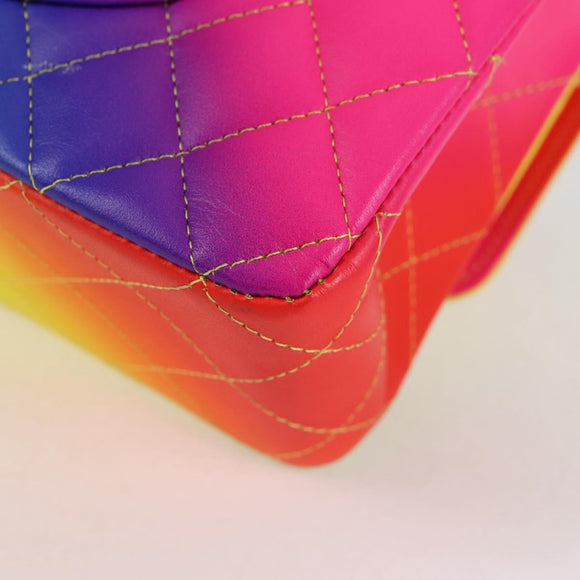 CHANEL Matelasse Chain Shoulder Bag Lamb Skin Rainbow CC Auth 122426SM