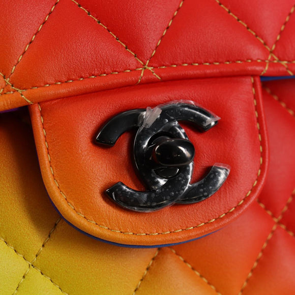 CHANEL Matelasse Chain Shoulder Bag Lamb Skin Rainbow CC Auth 122426SM