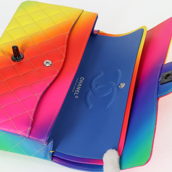 CHANEL Matelasse Chain Shoulder Bag Lamb Skin Rainbow CC Auth 122426SM