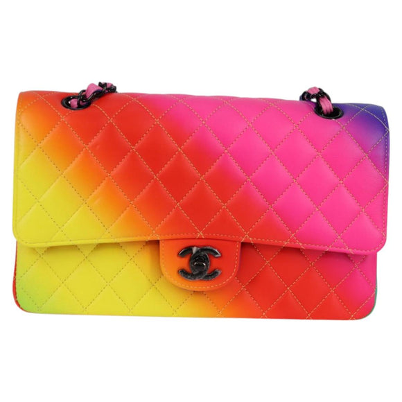 CHANEL Matelasse Chain Shoulder Bag Lamb Skin Rainbow CC Auth 122426SM