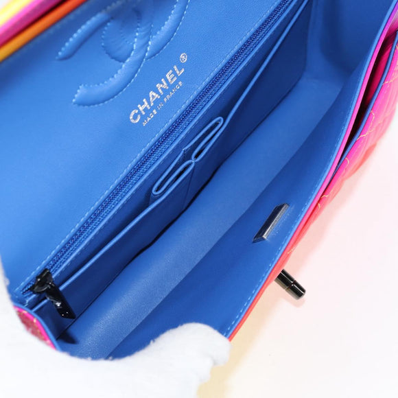 CHANEL Matelasse Chain Shoulder Bag Lamb Skin Rainbow CC Auth 122426SM