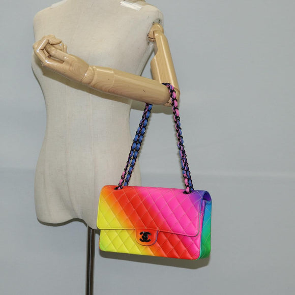 CHANEL Matelasse Chain Shoulder Bag Lamb Skin Rainbow CC Auth 122426SM
