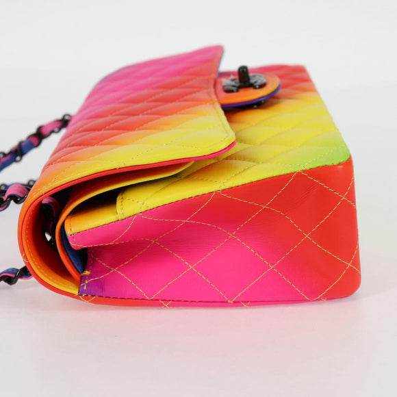 CHANEL Matelasse Chain Shoulder Bag Lamb Skin Rainbow CC Auth 122426SM