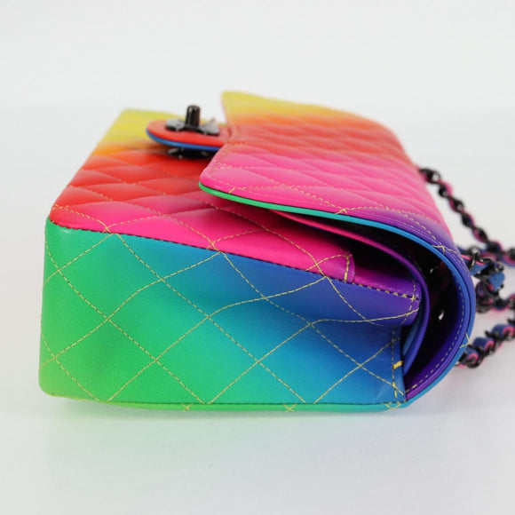 CHANEL Matelasse Chain Shoulder Bag Lamb Skin Rainbow CC Auth 122426SM