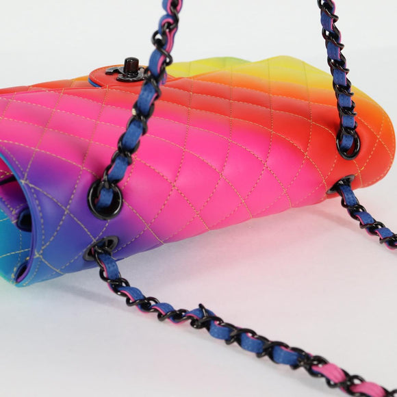 CHANEL Matelasse Chain Shoulder Bag Lamb Skin Rainbow CC Auth 122426SM