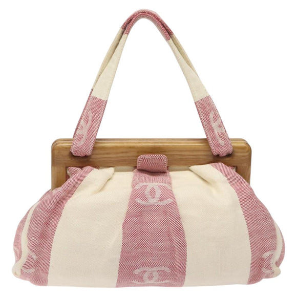 CHANEL Hand Bag Canvas Beige Gold CC Auth 122428V