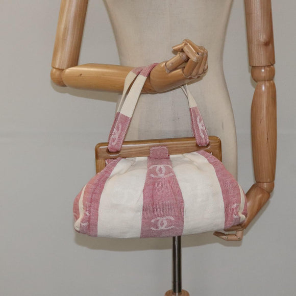 CHANEL Hand Bag Canvas Beige Gold CC Auth 122428V