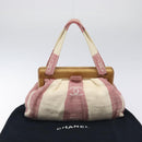 CHANEL Hand Bag Canvas Beige Gold CC Auth 122428V-12