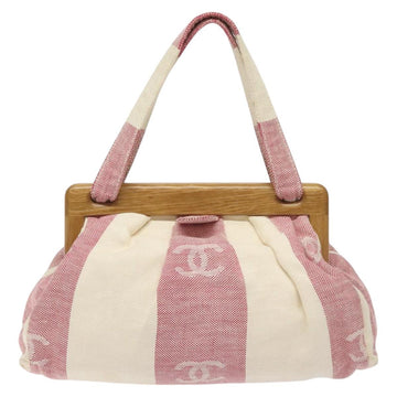 CHANEL Hand Bag Canvas Beige Gold CC Auth 122428V - 0