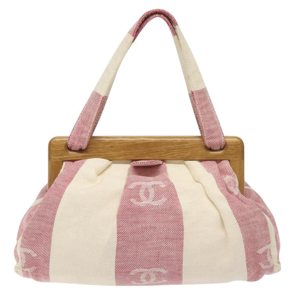 CHANEL Hand Bag Canvas Beige Gold CC Auth 122428V