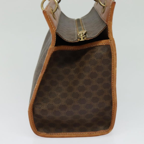CELINE Macadam Canvas Hand Bag PVC Leather Brown Gold Auth 122440
