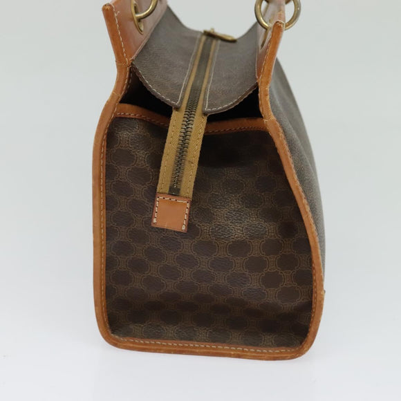 CELINE Macadam Canvas Hand Bag PVC Leather Brown Gold Auth 122440