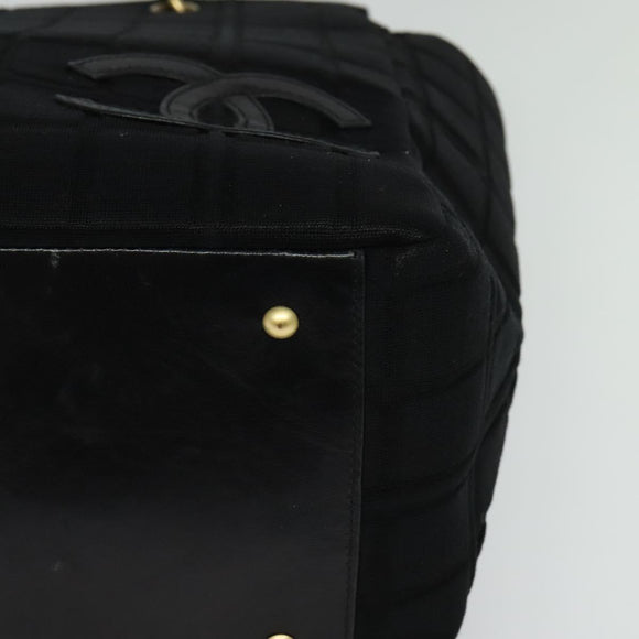 CHANEL Chain Tote Bag Cotton Black Gold CC Auth 122490