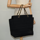 CHANEL Chain Tote Bag Cotton Black Gold CC Auth 122490-22