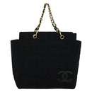 CHANEL Chain Tote Bag Cotton Black Gold CC Auth 122490-13