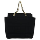 CHANEL Chain Tote Bag Cotton Black Gold CC Auth 122490-2