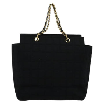 CHANEL Chain Tote Bag Cotton Black Gold CC Auth 122490 - 0