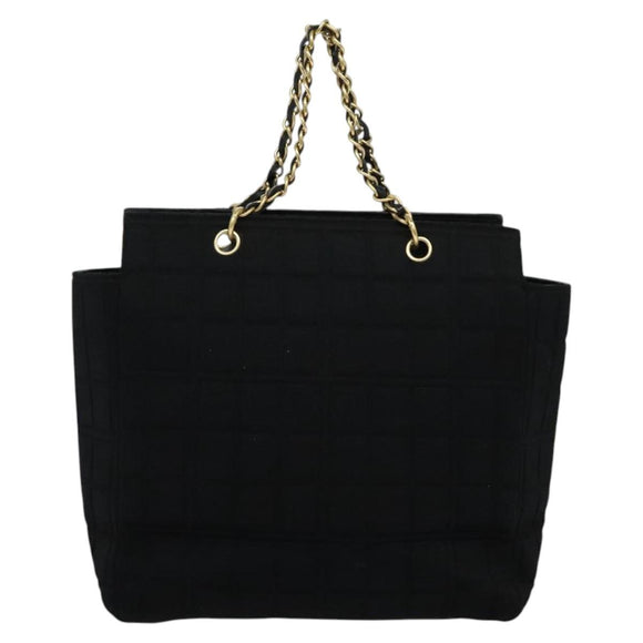 CHANEL Chain Tote Bag Cotton Black Gold CC Auth 122490
