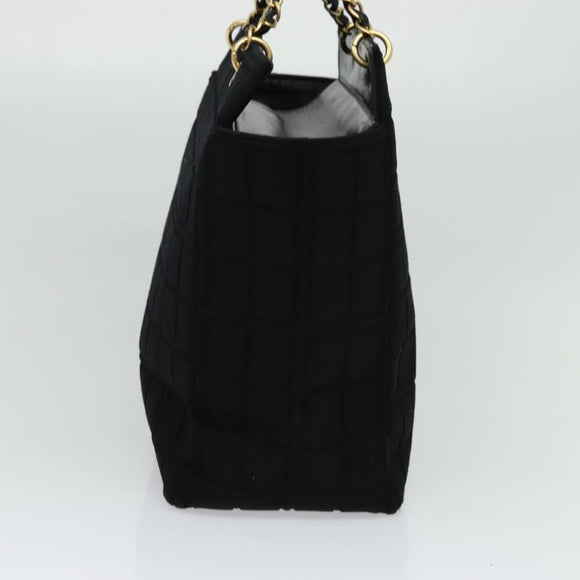 CHANEL Chain Tote Bag Cotton Black Gold CC Auth 122490