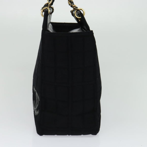 CHANEL Chain Tote Bag Cotton Black Gold CC Auth 122490