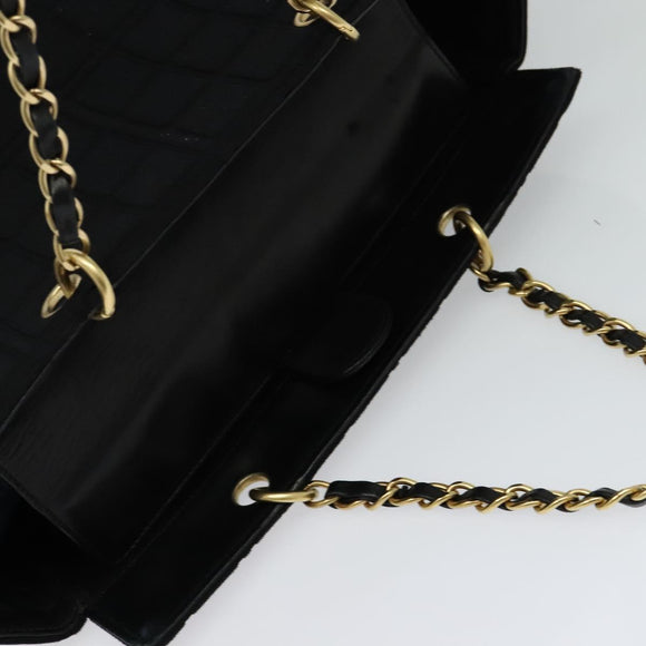 CHANEL Chain Tote Bag Cotton Black Gold CC Auth 122490