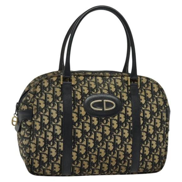 Christian Dior Trotter Canvas Hand Bag Navy Gold Auth 122491