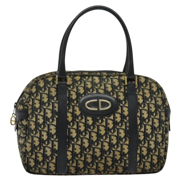 Christian Dior Trotter Canvas Hand Bag Navy Gold Auth 122491