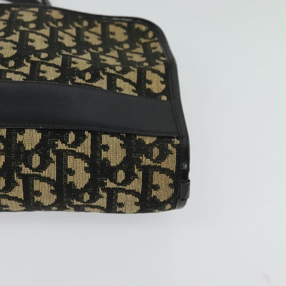 Christian Dior Trotter Canvas Shoulder Bag Navy Gold Auth 122509