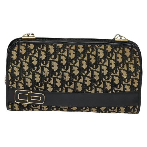 Christian Dior Trotter Canvas Shoulder Bag Navy Gold Auth 122509