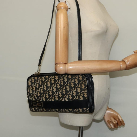 Christian Dior Trotter Canvas Shoulder Bag Navy Gold Auth 122509