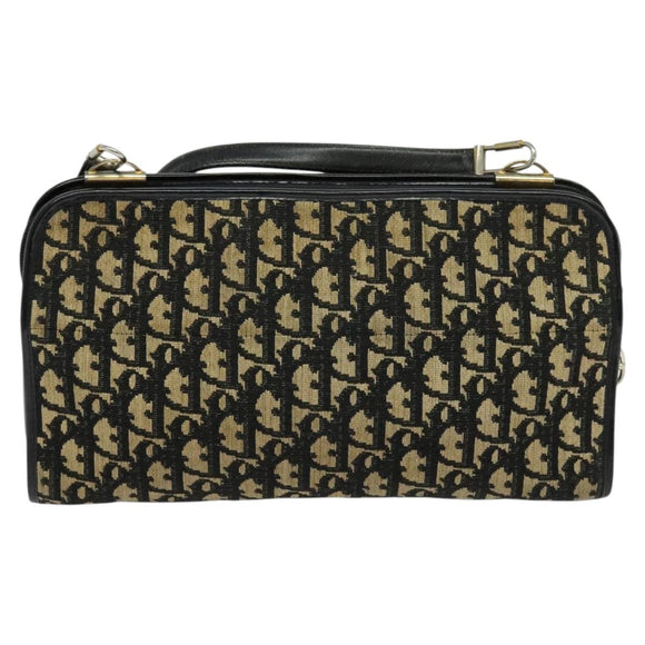 Christian Dior Trotter Canvas Shoulder Bag Navy Gold Auth 122509