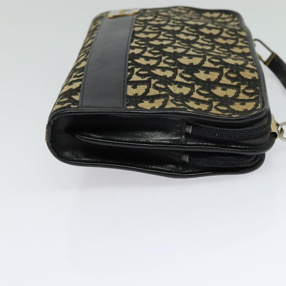 Christian Dior Trotter Canvas Shoulder Bag Navy Gold Auth 122509