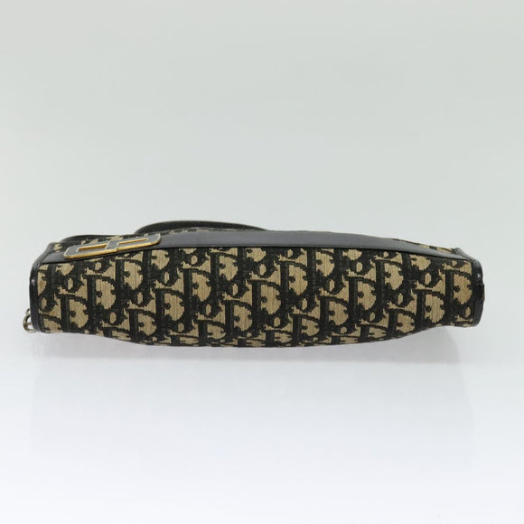 Christian Dior Trotter Canvas Shoulder Bag Navy Gold Auth 122509