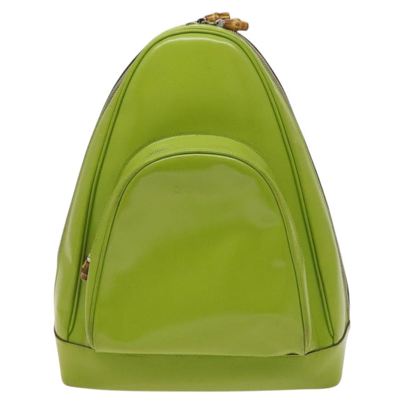 GUCCI Bamboo Body Bag Patent leather Green Auth 122510