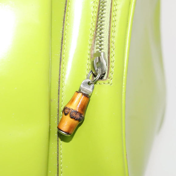 GUCCI Bamboo Body Bag Patent leather Green Auth 122510
