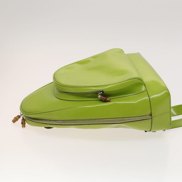 GUCCI Bamboo Body Bag Patent leather Green Auth 122510