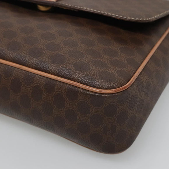 CELINE Macadam Canvas Shoulder Bag PVC Leather Brown Gold Auth 122540