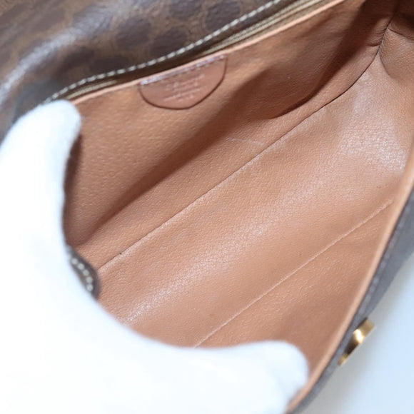 CELINE Macadam Canvas Shoulder Bag PVC Leather Brown Gold Auth 122540