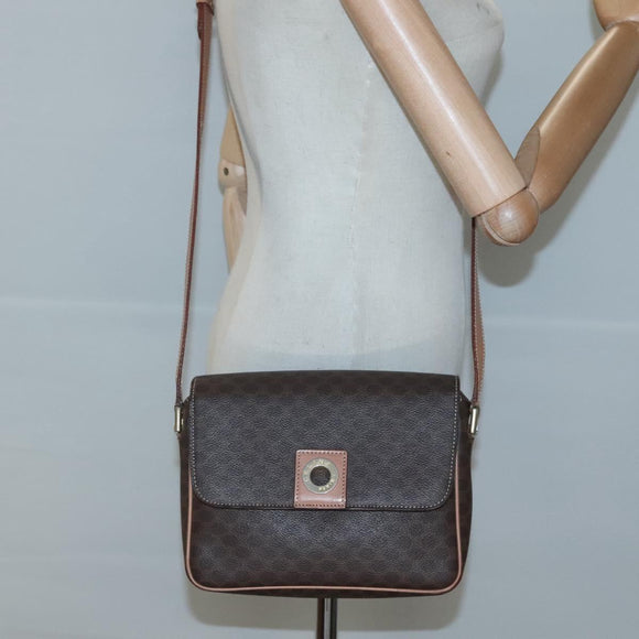 CELINE Macadam Canvas Shoulder Bag PVC Leather Brown Gold Auth 122540