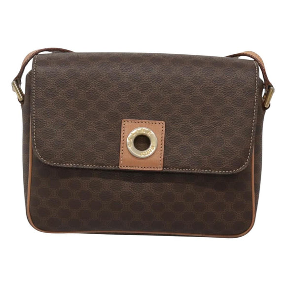 CELINE Macadam Canvas Shoulder Bag PVC Leather Brown Gold Auth 122540