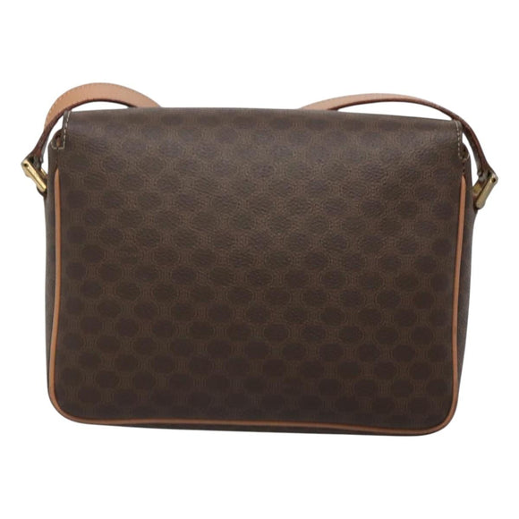 CELINE Macadam Canvas Shoulder Bag PVC Leather Brown Gold Auth 122540