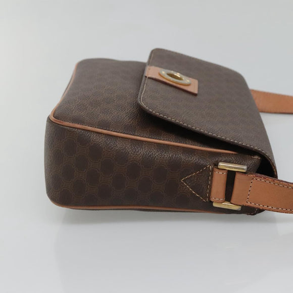 CELINE Macadam Canvas Shoulder Bag PVC Leather Brown Gold Auth 122540