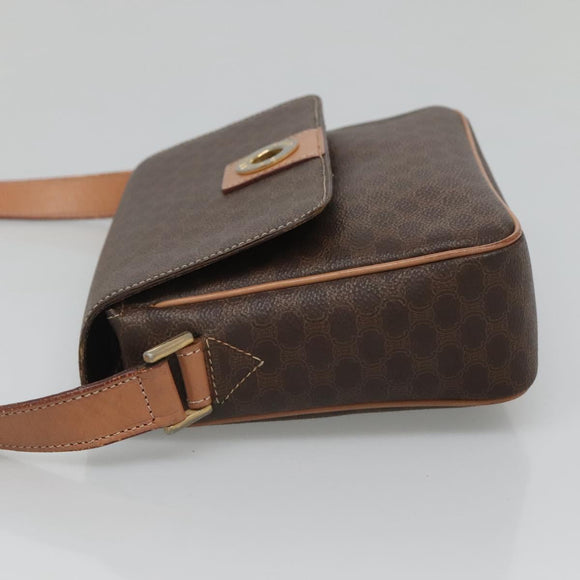 CELINE Macadam Canvas Shoulder Bag PVC Leather Brown Gold Auth 122540