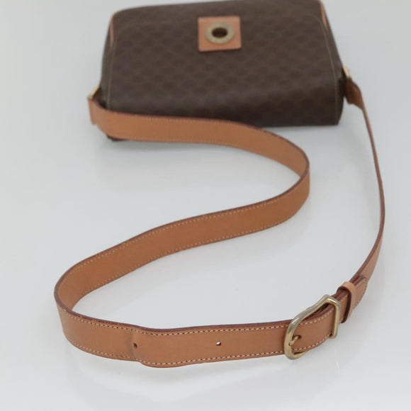 CELINE Macadam Canvas Shoulder Bag PVC Leather Brown Gold Auth 122540