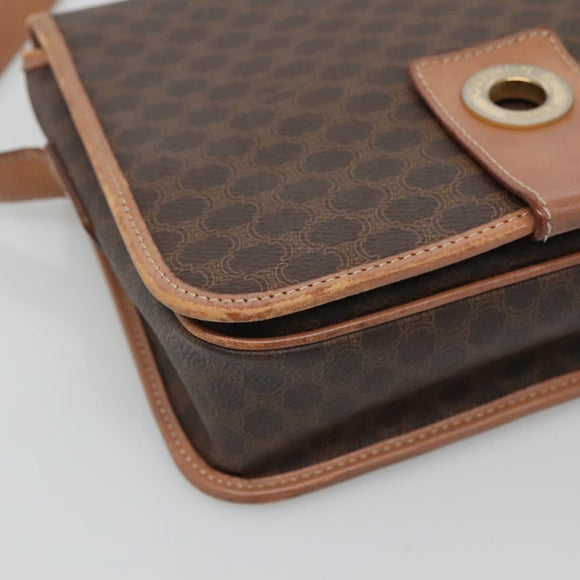 CELINE Macadam Canvas Shoulder Bag PVC Leather Brown Gold Auth 122541