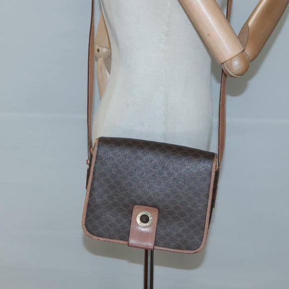 CELINE Macadam Canvas Shoulder Bag PVC Leather Brown Gold Auth 122541