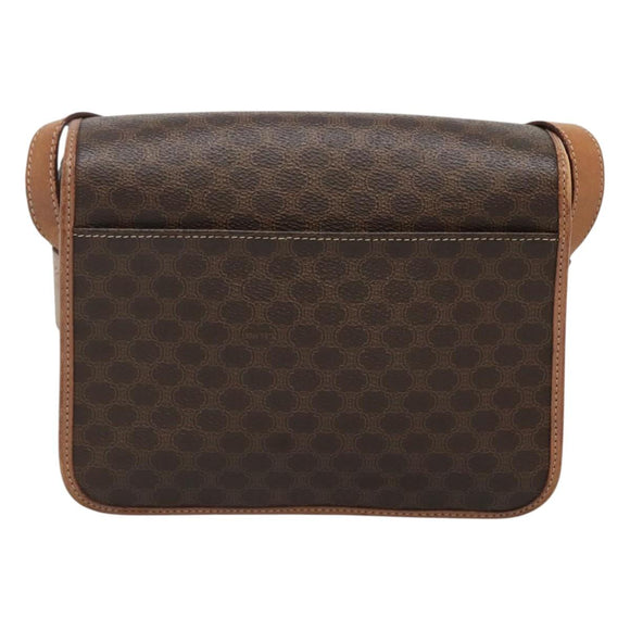 CELINE Macadam Canvas Shoulder Bag PVC Leather Brown Gold Auth 122541